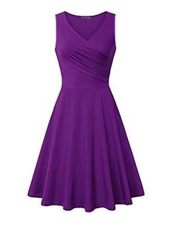 KILIG Women's Casual Dress V Neck A Line Cap Sleeveless Summer Casual Sundress Elegant Wrap Midi Dress