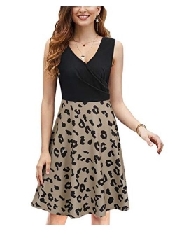 KILIG Women's Casual Dress V Neck A Line Cap Sleeveless Summer Casual Sundress Elegant Wrap Midi Dress