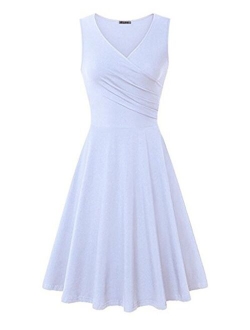 KILIG Women's Casual Dress V Neck A Line Cap Sleeveless Summer Casual Sundress Elegant Wrap Midi Dress