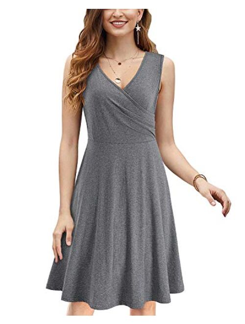 KILIG Women's Casual Dress V Neck A Line Cap Sleeveless Summer Casual Sundress Elegant Wrap Midi Dress