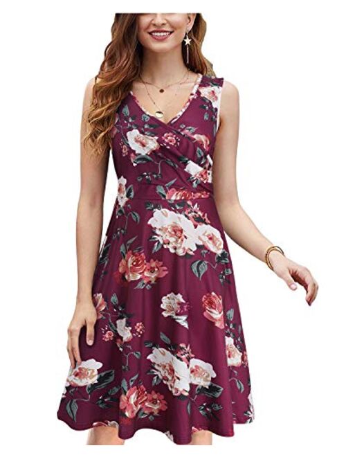 KILIG Women's Casual Dress V Neck A Line Cap Sleeveless Summer Casual Sundress Elegant Wrap Midi Dress