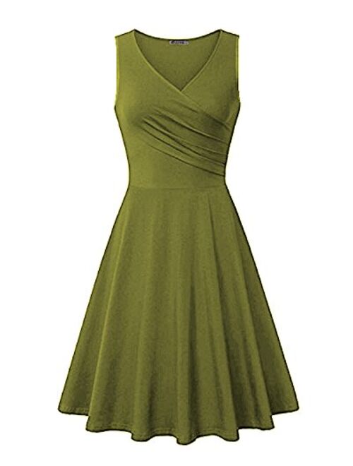 KILIG Women's Casual Dress V Neck A Line Cap Sleeveless Summer Casual Sundress Elegant Wrap Midi Dress