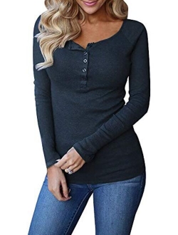 Remikstyt Womens Long Sleeve Henley Shirts Slim Tights Casual High Elasticity Tunic