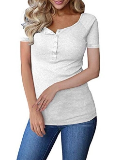 Remikstyt Womens Long Sleeve Henley Shirts Slim Tights Casual High Elasticity Tunic