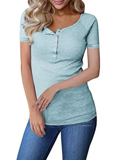 Remikstyt Womens Long Sleeve Henley Shirts Slim Tights Casual High Elasticity Tunic