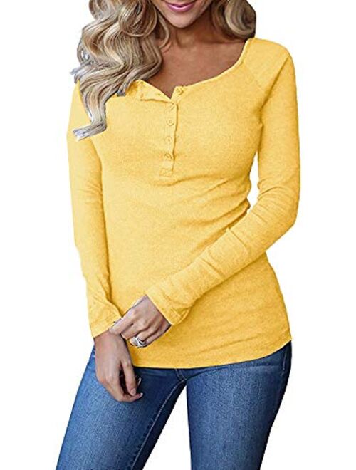 Remikstyt Womens Long Sleeve Henley Shirts Slim Tights Casual High Elasticity Tunic