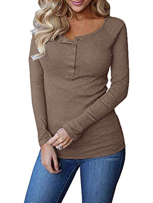 Remikstyt Womens Long Sleeve Henley Shirts Slim Tights Casual High Elasticity Tunic