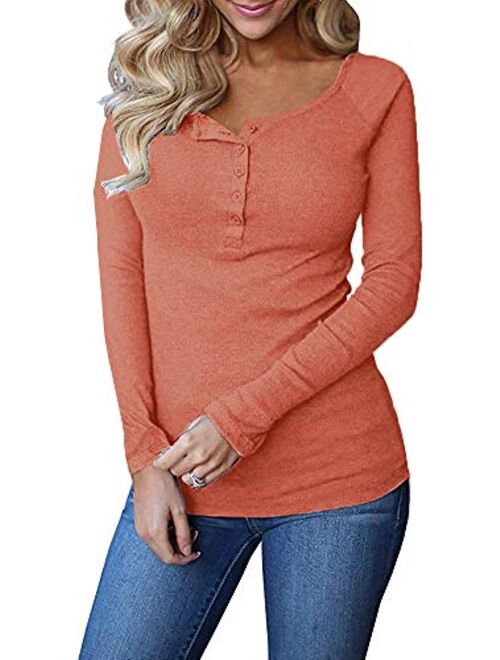 Remikstyt Womens Long Sleeve Henley Shirts Slim Tights Casual High Elasticity Tunic