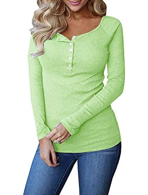 Remikstyt Womens Long Sleeve Henley Shirts Slim Tights Casual High Elasticity Tunic