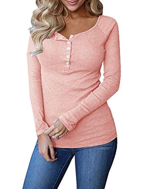 Remikstyt Womens Long Sleeve Henley Shirts Slim Tights Casual High Elasticity Tunic