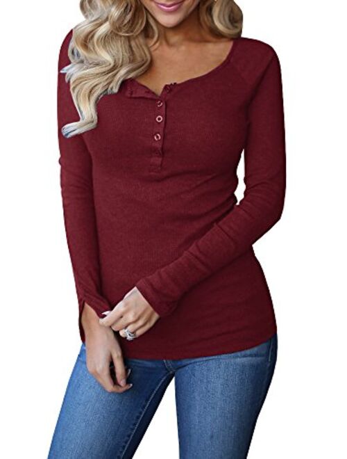 Remikstyt Womens Long Sleeve Henley Shirts Slim Tights Casual High Elasticity Tunic