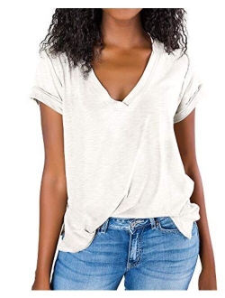 imesrun Womens Short Sleeve V Neck Summer Shirts Basic Tees Casual Blouses Top