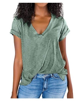 imesrun Womens Short Sleeve V Neck Summer Shirts Basic Tees Casual Blouses Top