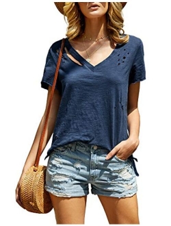 imesrun Womens Short Sleeve V Neck Summer Shirts Basic Tees Casual Blouses Top