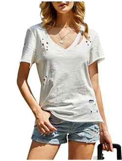 imesrun Womens Short Sleeve V Neck Summer Shirts Basic Tees Casual Blouses Top