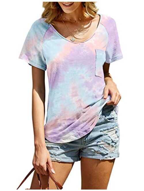 imesrun Womens Short Sleeve V Neck Summer Shirts Basic Tees Casual Blouses Top