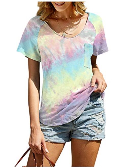 imesrun Womens Short Sleeve V Neck Summer Shirts Basic Tees Casual Blouses Top