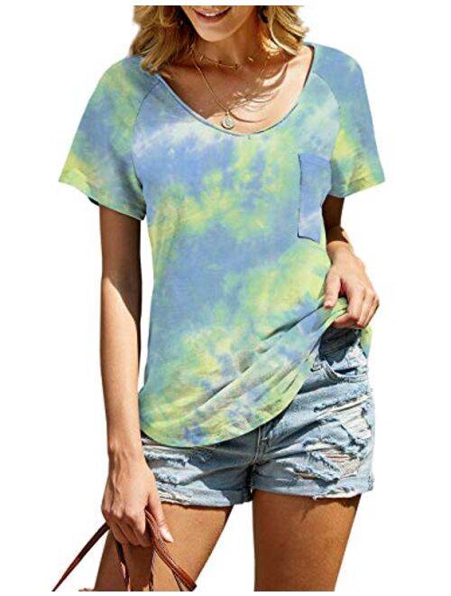 imesrun Womens Short Sleeve V Neck Summer Shirts Basic Tees Casual Blouses Top