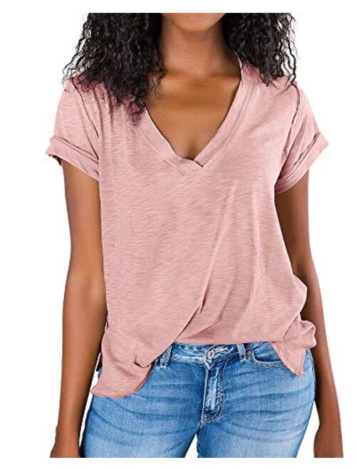 imesrun Womens Short Sleeve V Neck Summer Shirts Basic Tees Casual Blouses Top