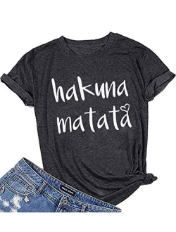 Hakuna Matata T Shirts Women Funny Letter Print Short Sleeve Casual Loose Graphic Tee Tops