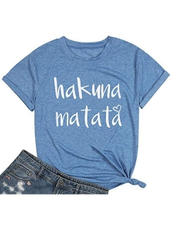 Hakuna Matata T Shirts Women Funny Letter Print Short Sleeve Casual Loose Graphic Tee Tops