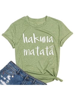 Hakuna Matata T Shirts Women Funny Letter Print Short Sleeve Casual Loose Graphic Tee Tops