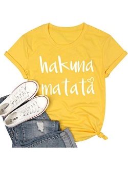 Hakuna Matata T Shirts Women Funny Letter Print Short Sleeve Casual Loose Graphic Tee Tops