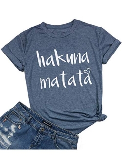 Hakuna Matata T Shirts Women Funny Letter Print Short Sleeve Casual Loose Graphic Tee Tops