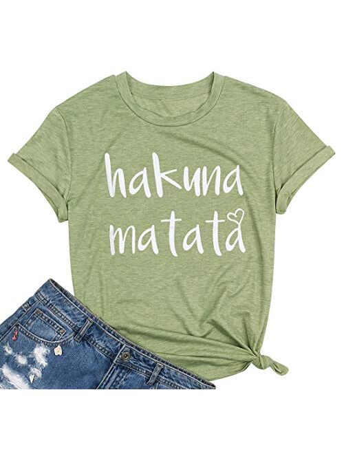 Hakuna Matata T Shirts Women Funny Letter Print Short Sleeve Casual Loose Graphic Tee Tops