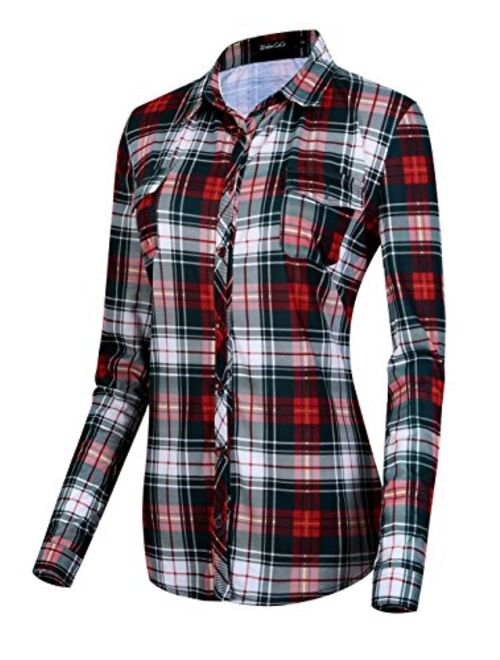 Urban CoCo Women's Classic Plaid Shirt Button Down Long Sleeve Blouse