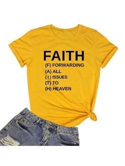 BLACKOO Women Faith Round Neck Graphic T Shirts Cute Funny Tops