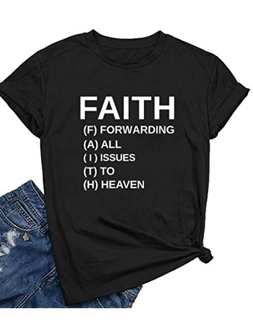 BLACKOO Women Faith Round Neck Graphic T Shirts Cute Funny Tops