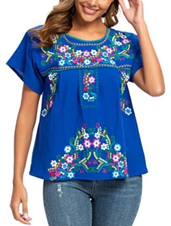 YZXDORWJ Women's Embroidered Mexican Peasant Blouse Mexico Summer Shirt Short Sleeve