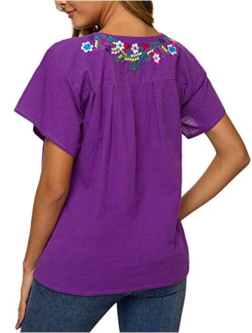 YZXDORWJ Women's Embroidered Mexican Peasant Blouse Mexico Summer Shirt Short Sleeve