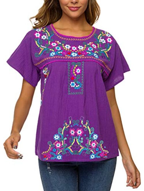 YZXDORWJ Women's Embroidered Mexican Peasant Blouse Mexico Summer Shirt Short Sleeve