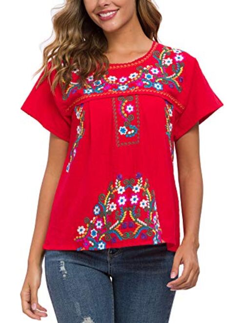 YZXDORWJ Women's Embroidered Mexican Peasant Blouse Mexico Summer Shirt Short Sleeve