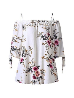 Women Plus Size Floral Classic Straps Cold Shoulder Regular Sleeve Blouse Shirt Top
