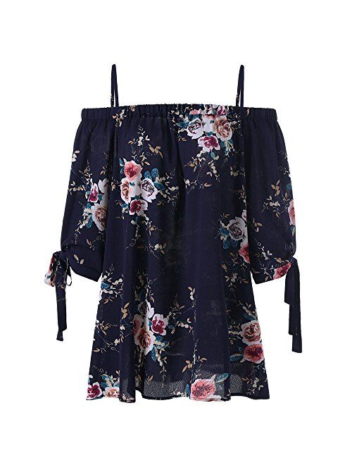 ZAFUL Women Plus Size Floral Classic Straps Cold Shoulder Regular Sleeve Blouse Shirt Top