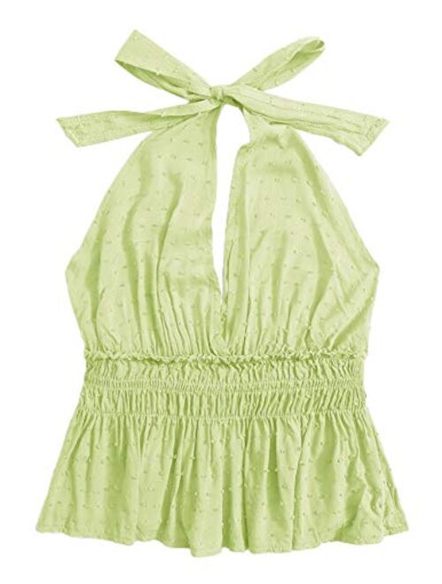 SweatyRocks Women's Deep V Neck Halter Crop Cami Top Sleeveless Vest