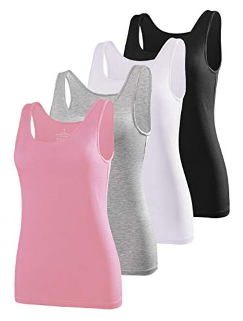 Air Curvey Womens Basic Tank Tops Sleeveless Layering Tops Undershirt Tanks 2-4 Pack