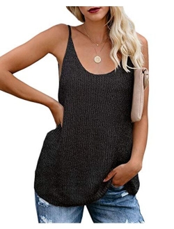 Women Oversize Scoop Neck Tank Tops Causal Sleeveless Knit Shirts Tunic Camis Loose Fashion Summer Sweater Vest Blouses