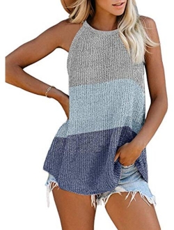 Women Oversize Scoop Neck Tank Tops Causal Sleeveless Knit Shirts Tunic Camis Loose Fashion Summer Sweater Vest Blouses