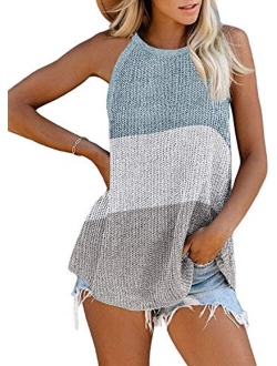 Women Oversize Scoop Neck Tank Tops Causal Sleeveless Knit Shirts Tunic Camis Loose Fashion Summer Sweater Vest Blouses