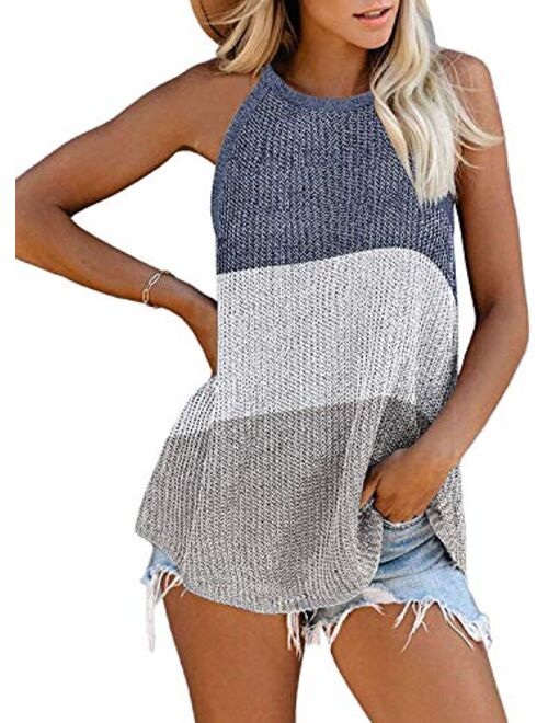 Women Oversize Scoop Neck Tank Tops Causal Sleeveless Knit Shirts Tunic Camis Loose Fashion Summer Sweater Vest Blouses