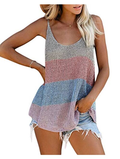 Women Oversize Scoop Neck Tank Tops Causal Sleeveless Knit Shirts Tunic Camis Loose Fashion Summer Sweater Vest Blouses