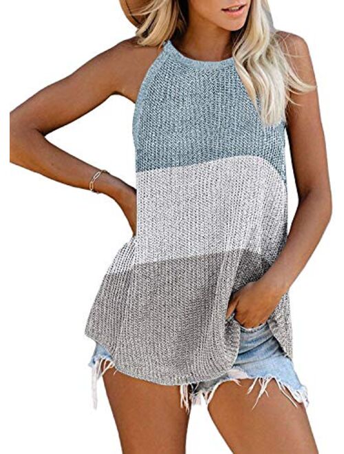 Women Oversize Scoop Neck Tank Tops Causal Sleeveless Knit Shirts Tunic Camis Loose Fashion Summer Sweater Vest Blouses