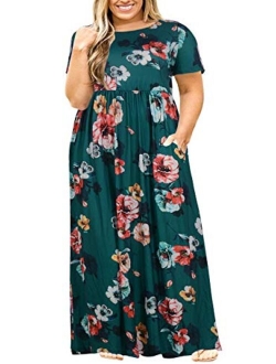 Nemidor Women Short Sleeve Loose Plain Casual Plus Size Long Maxi Dress with Pockets