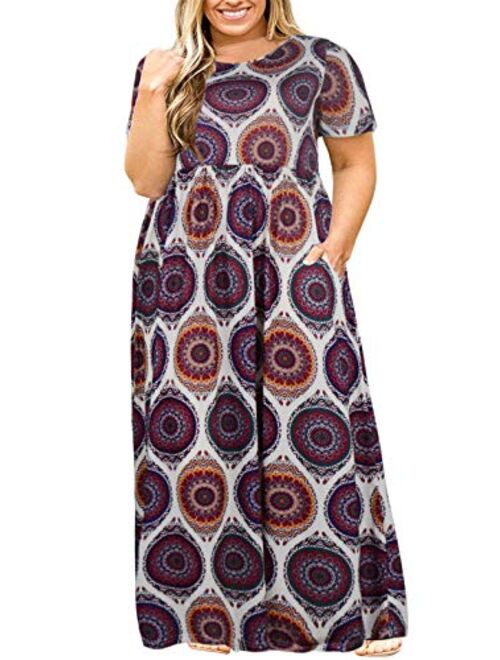 Nemidor Women Short Sleeve Loose Plain Casual Plus Size Long Maxi Dress with Pockets