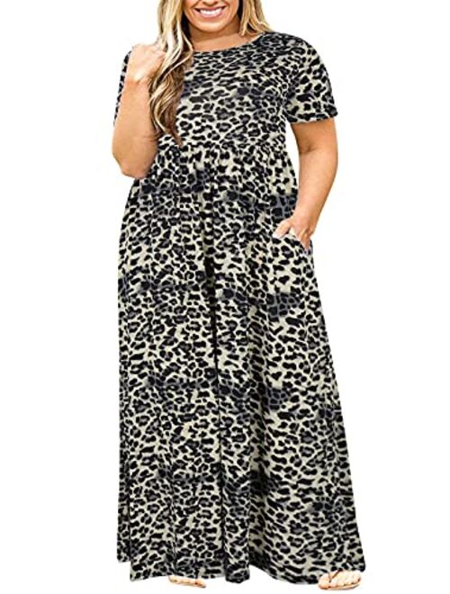 Nemidor Women Short Sleeve Loose Plain Casual Plus Size Long Maxi Dress with Pockets