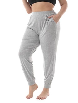 ZERDOCEAN Women's Plus Size Casual Stretchy Relaxed Long Lounge Pants with 2 Pockets